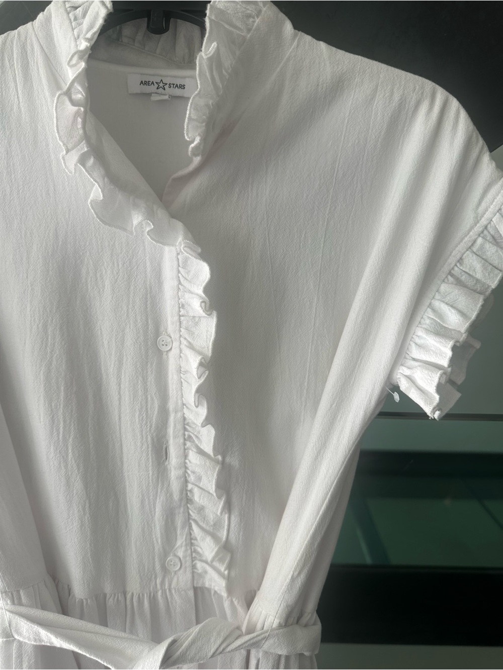 Area Stars Ruffled White CottonTie-Waist Midi Dress - Picture 3 of 5